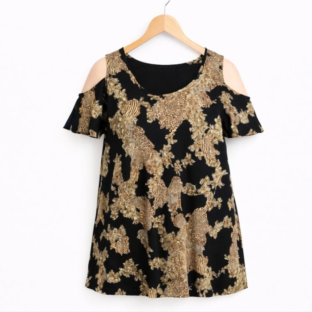 Vicci Vicci Black Gold Cold Shoulder Trendy Plus Size Top Sz 2X